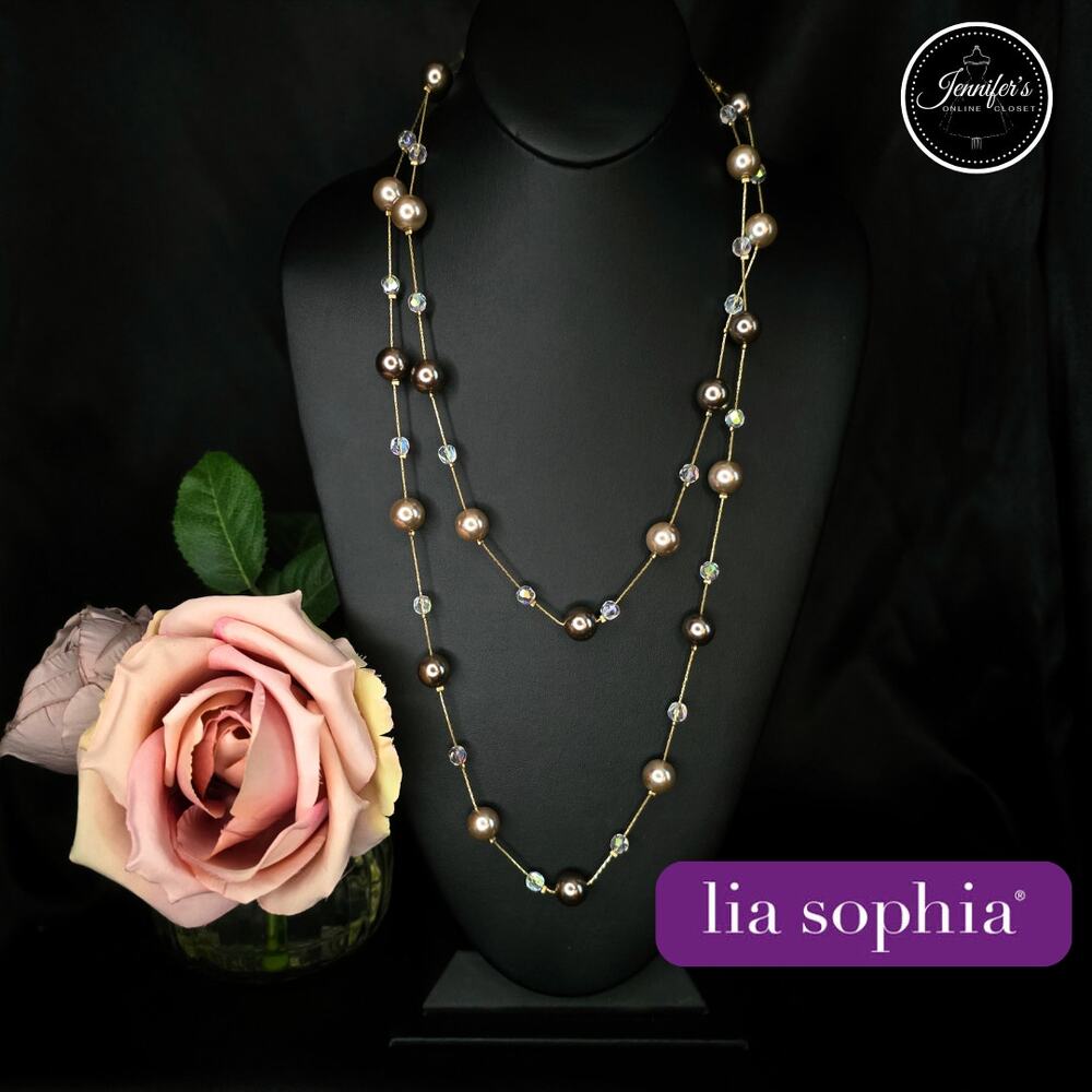 Lia Sophia Carmelo Champagne Glass Pearl Beaded Necklace
